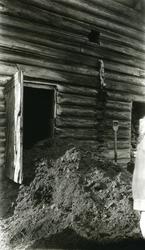 Husvegg med møkkdynge foran. I Galåsen, Jons (?)