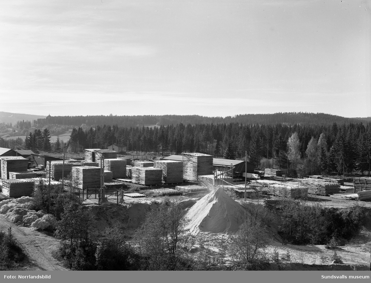 Medelpads skogsägarförening. Exteriör- och interiörbilder med personal i arbete vid sågverken i Bergsåker och i Ängom, Njurunda.