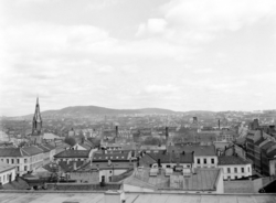 Utsikt over Oslo nordover fra Samfundshuset. April 1949