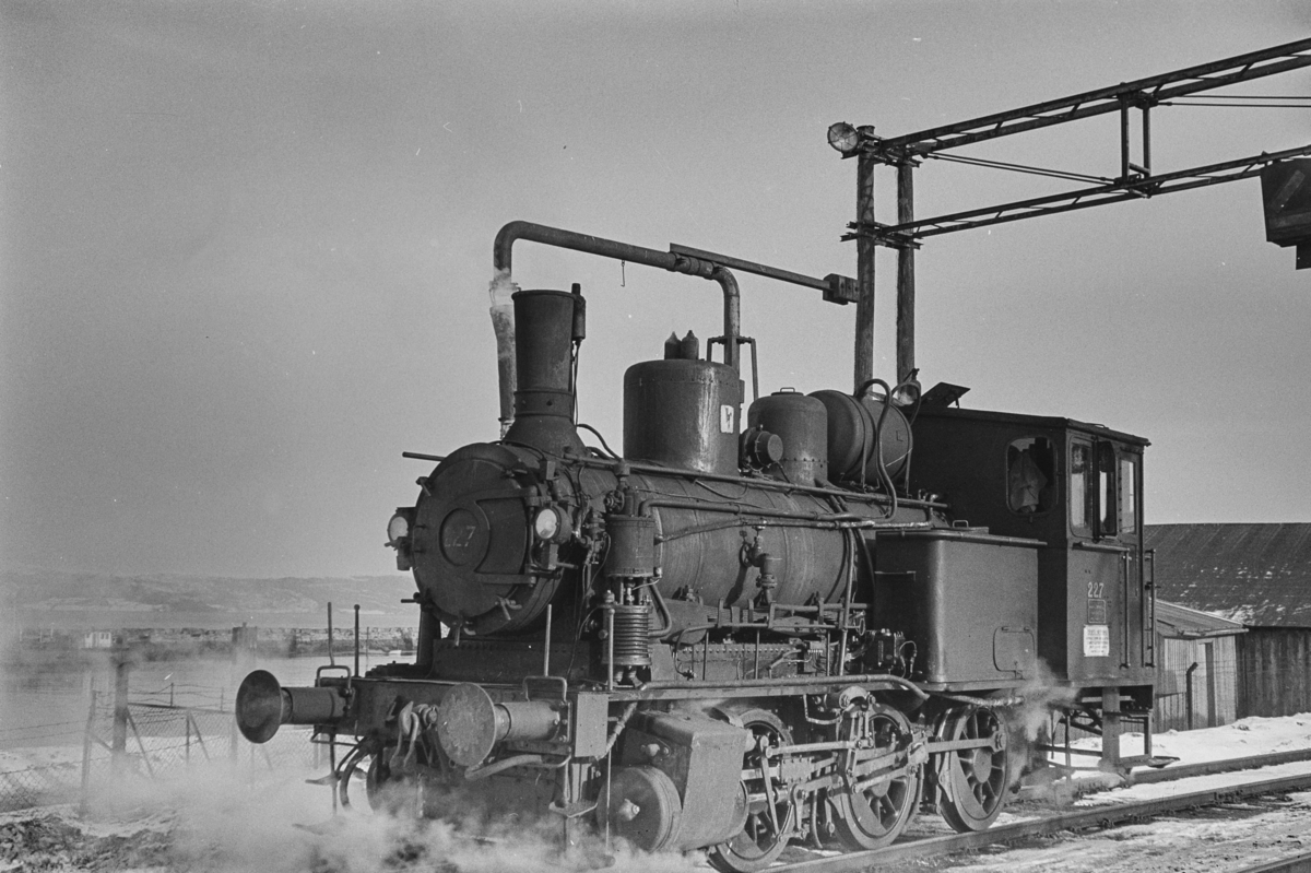 Damplokomotiv type 25a nr. 227 i skiftetjeneste på Trondheim stasjon.