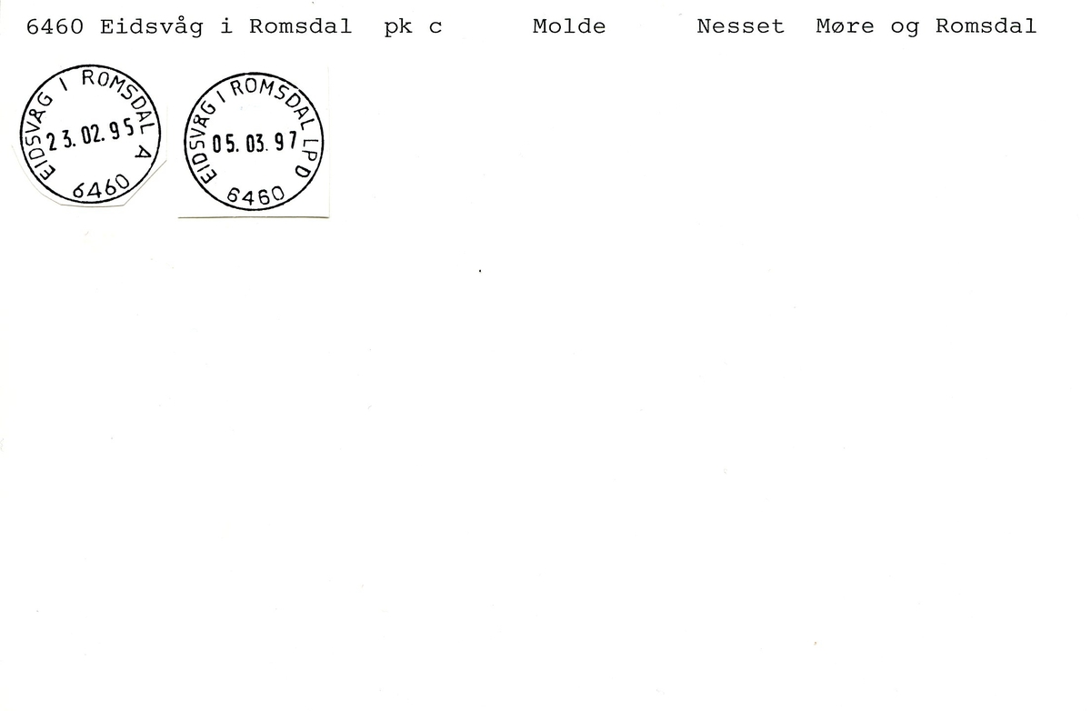 Stempelkatalog, 6460 Eidsvåg i Romsdal, Molde, Nesset, Møre og Romsdal