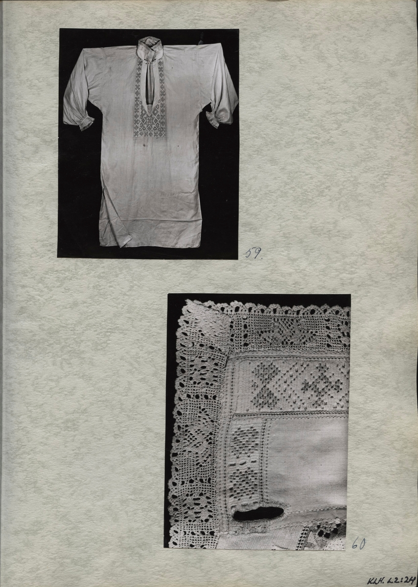Kartongark med två fotografier av skjorta på framsidan och två fotografier av skjorta på baksidan.