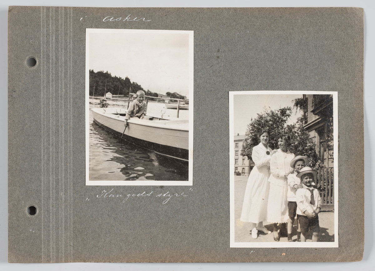 Bilde til venstre: Erling Michelsen i båthavna i Asker, sommeren 1919
Bilde til høyre: Erling og Arvid Michelsen, Maiken Hegerlund og Valgjerd i Frognerveien 33 , sommeren 1919.
