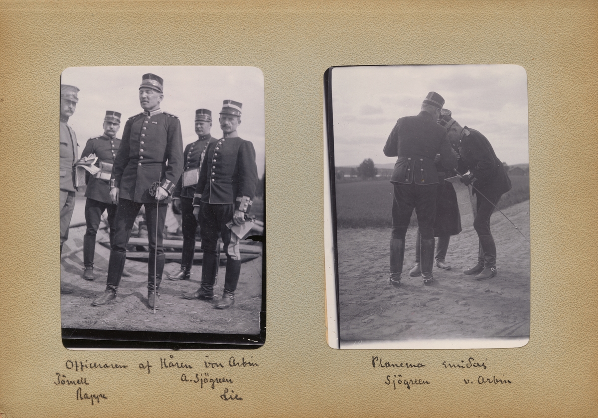Text i fotoalbum: "Officeraren af Kåren. Von Arbin, Törnell, A. Sjögren, Rappe, Lie."