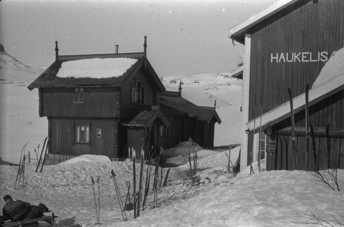 Arne Rasmussen og Arne Johannessen på skitur fra Nesflaten til Haukeliseter til Bråtveit. Det er bilder av hytter og stølshus de besøker på turen, et par gårder, Haukelisæter fjellstue, landskap og turbilder. En periode treffer de en større gjeng med gutter.
