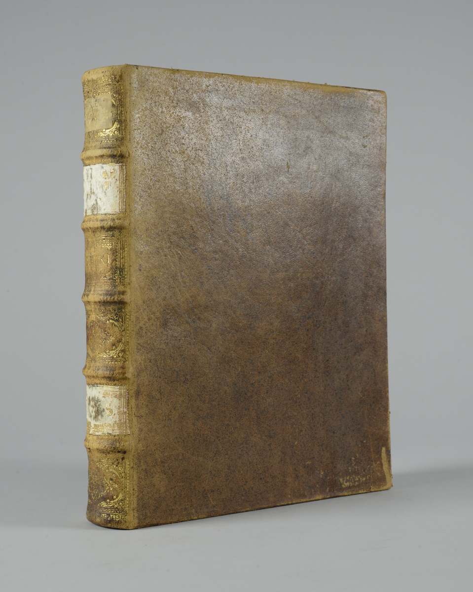 Bok, "Histoire d´Angleterre" av Paul Rapin de Thoyras, utgiven 1735, del 11. 
Skinnband med fem upphöjda bind med guldpräglad dekor, blindpressad och guldornerad rygg, fälten skadade. Påklistrad pappersetikett. Pärmarnas insidor marmorerade. Stänkt snitt. Med karta över England.