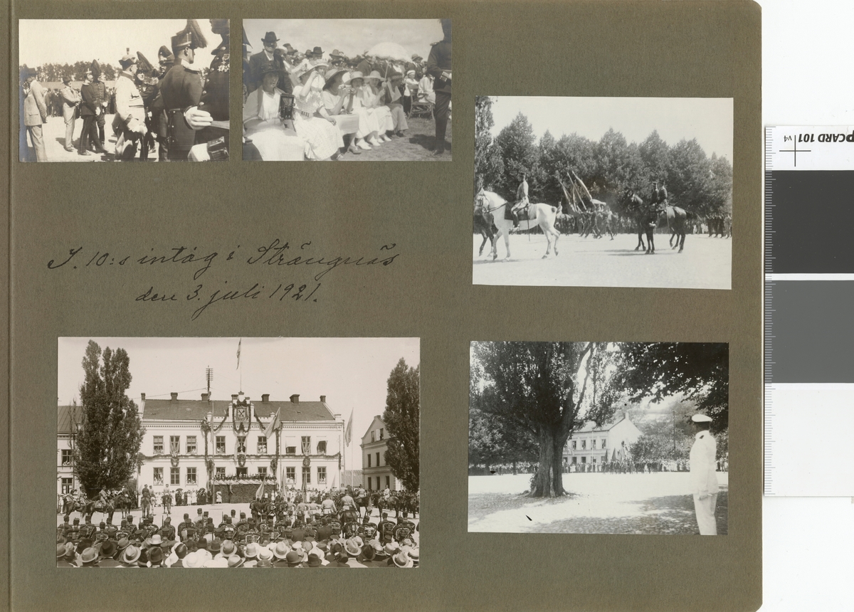 Text i fotoalbum: "I 10:s intåg i Strängnäs den 3. juli 1921".