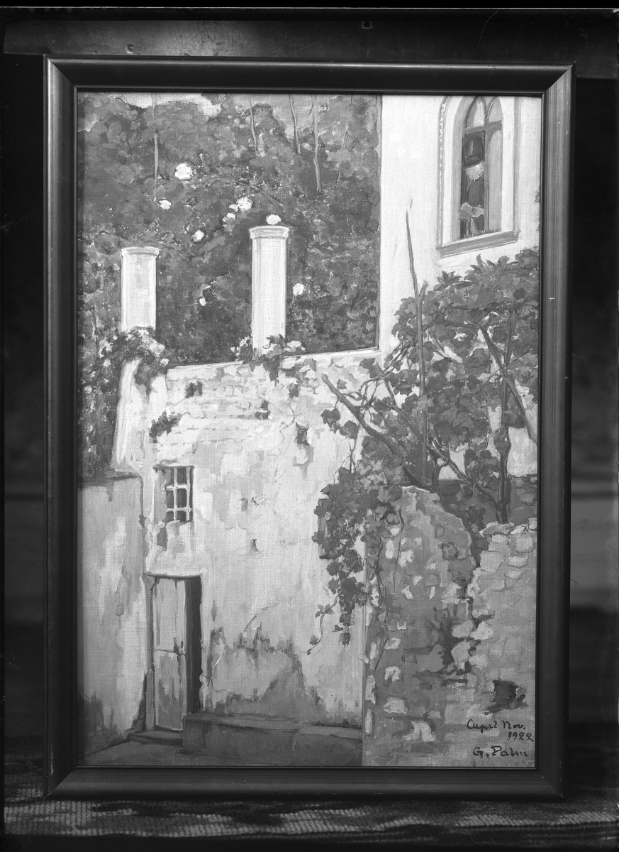 Reprofotografi på målning av Gerda Palm. Målningen föreställer en exeriör och är signerad "Capri nov 1922 G. Palm".
