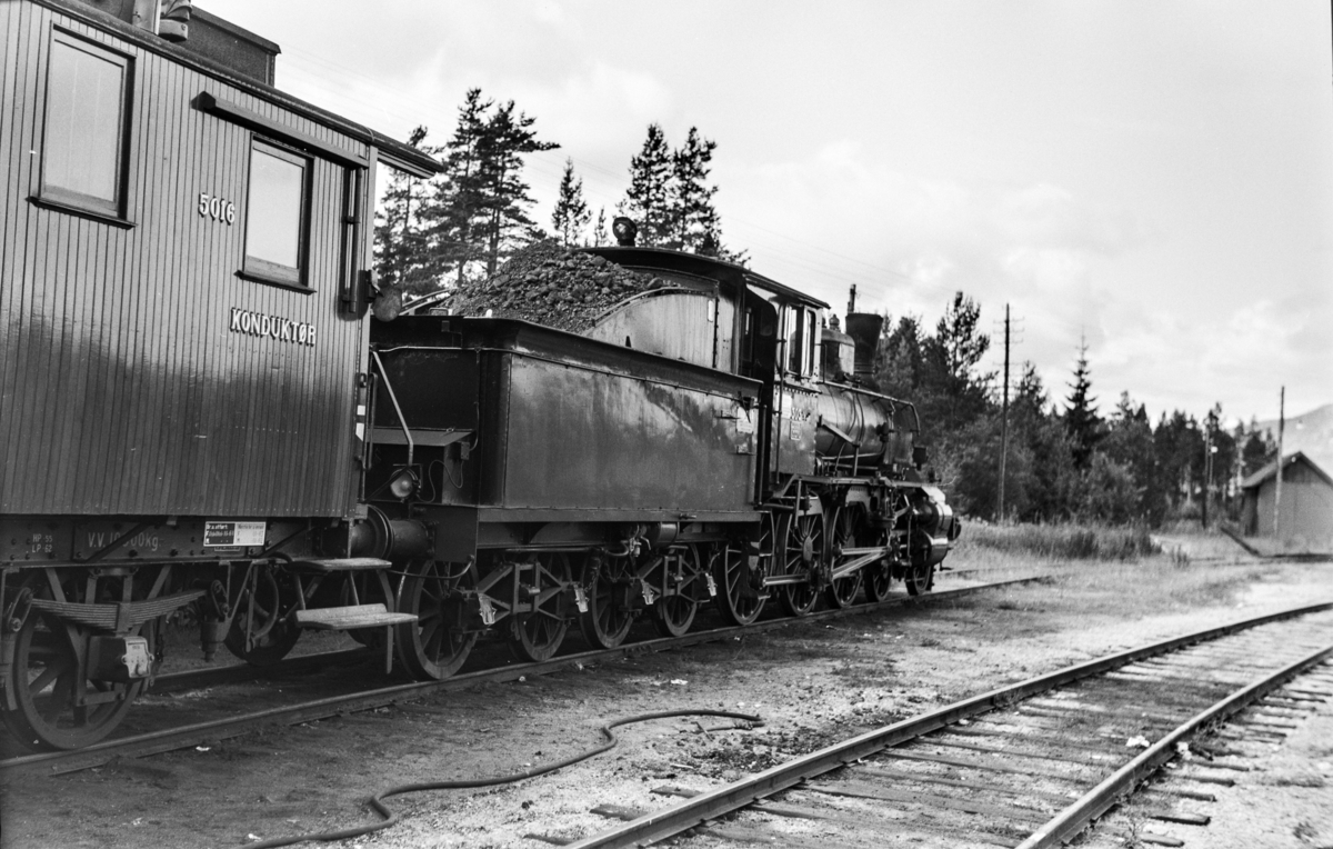 Damplokomotiv type 27a nr. 303 ved lokomotivstallen på Koppang.