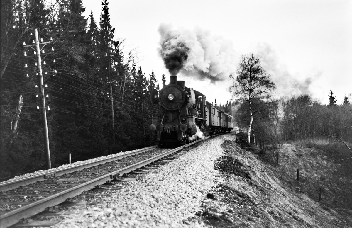 Dagtoget fra Oslo Ø til Trondheim over Røros, tog 301, syd for Heimdal stasjon. Toget trekkes av damplokomotiv type 30b nr. 357.