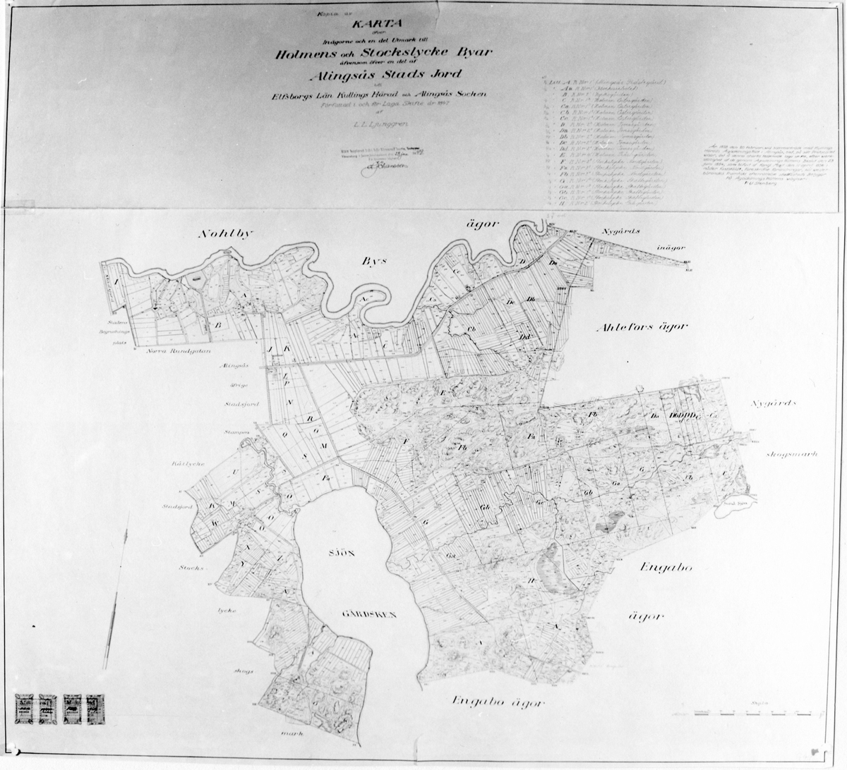 Skifteskarta över Holmens och Stockslycke byar 1847.

Original finns på Lantmäterikontoret, Alingsås.