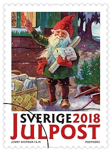 Frimärken i häfte med tio självhäftande frimärken med fem olika julmotiv. Valör Julpost.