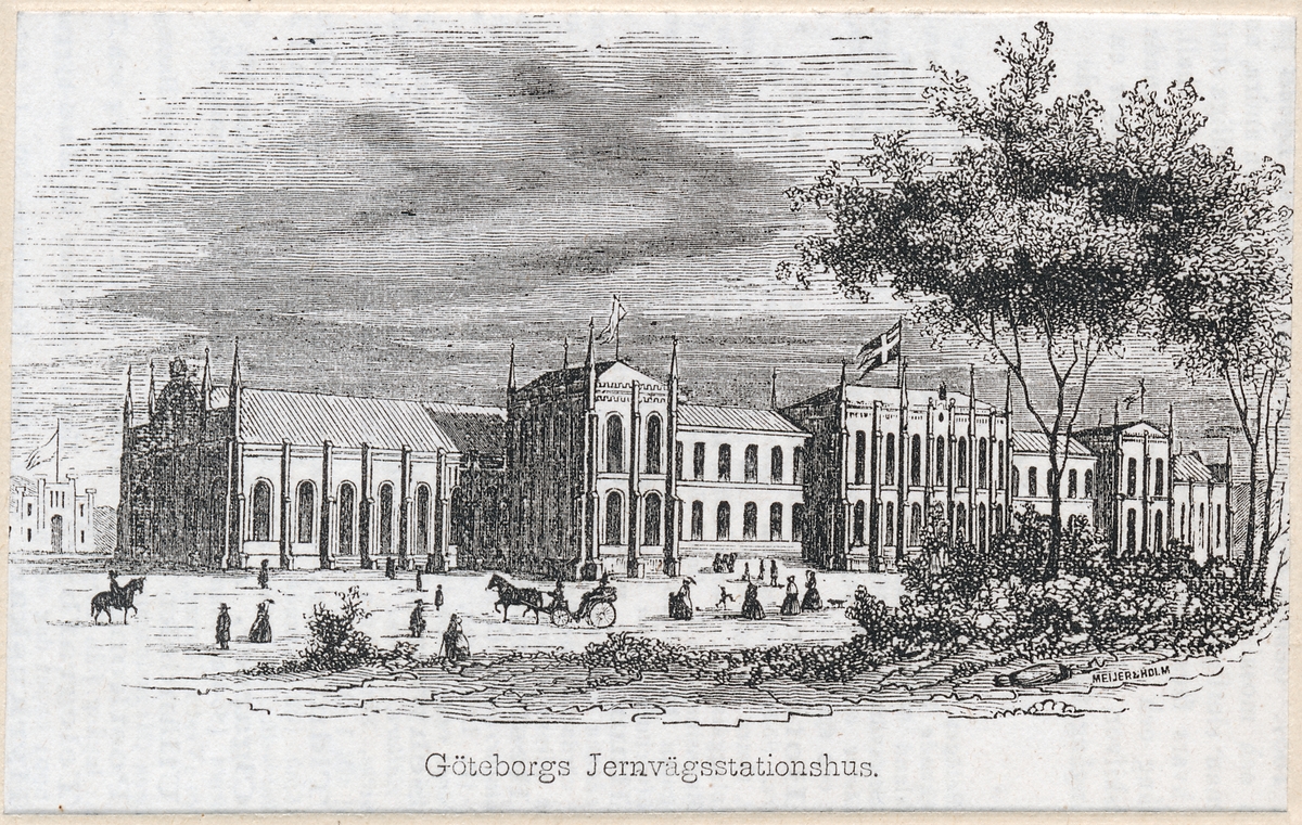 Göteborgs järnvägsstation. Litografi  år 1857