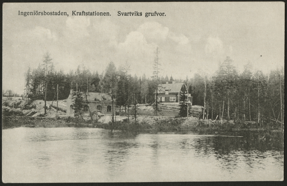 Personalbostad vid Svartviks gruvor. Kraftstationen till vänster.