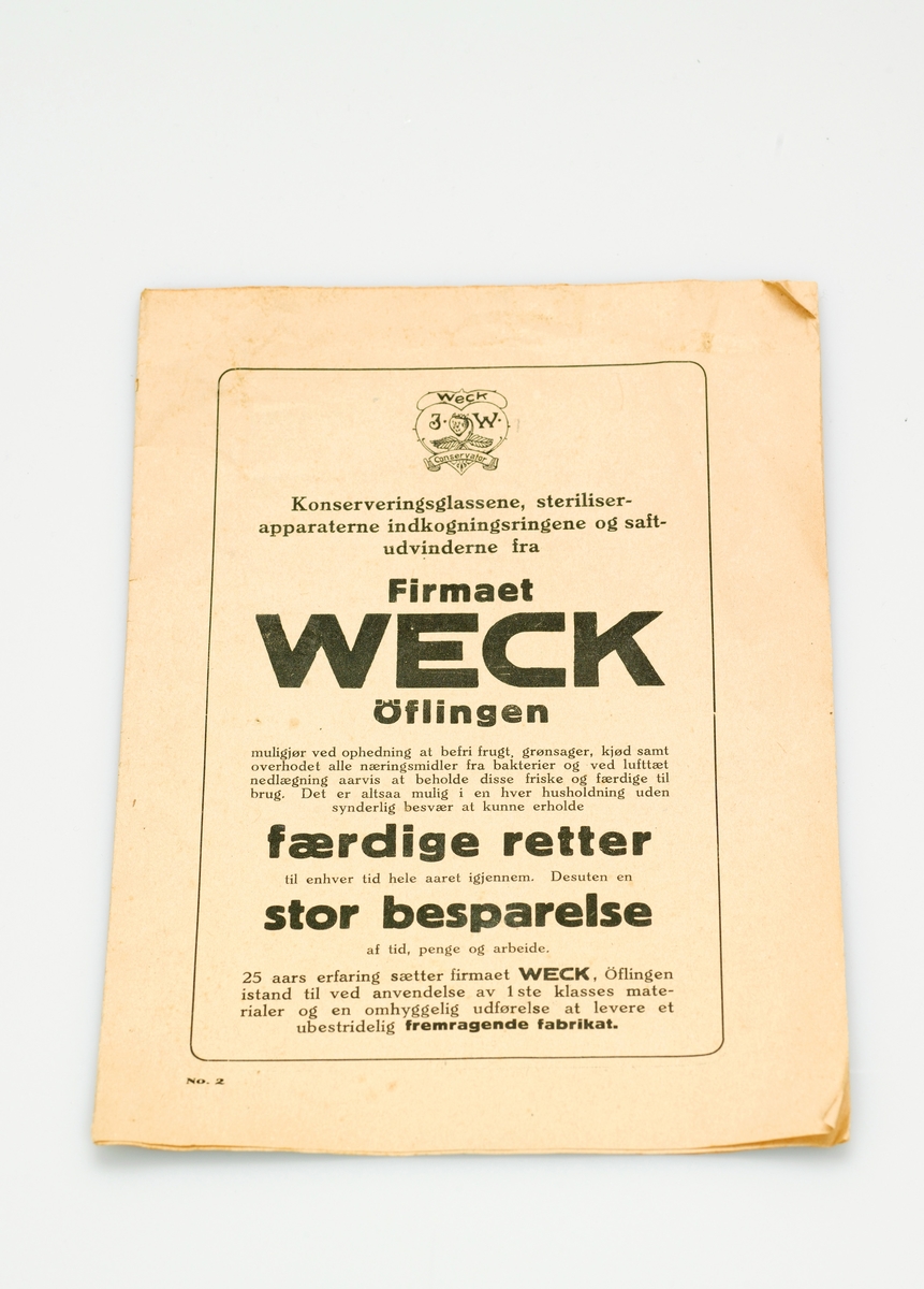 På kjelens øvre del står produsentnavnet Weck i relieff.