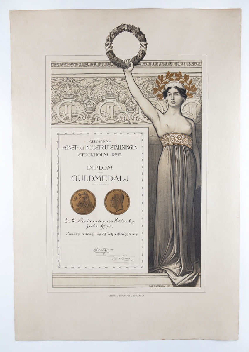 Diplom fra Kunst- og industriutstillingen i Stockholm 1897