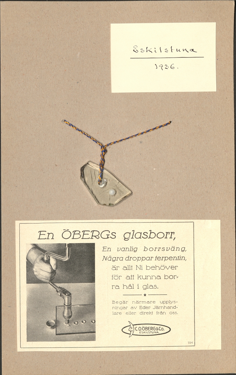 Glasborrpov i glas från C.O. Öberg & Co (1936), Eskilstuna.
Ur Carl Sahlins bergshistoriska samling.