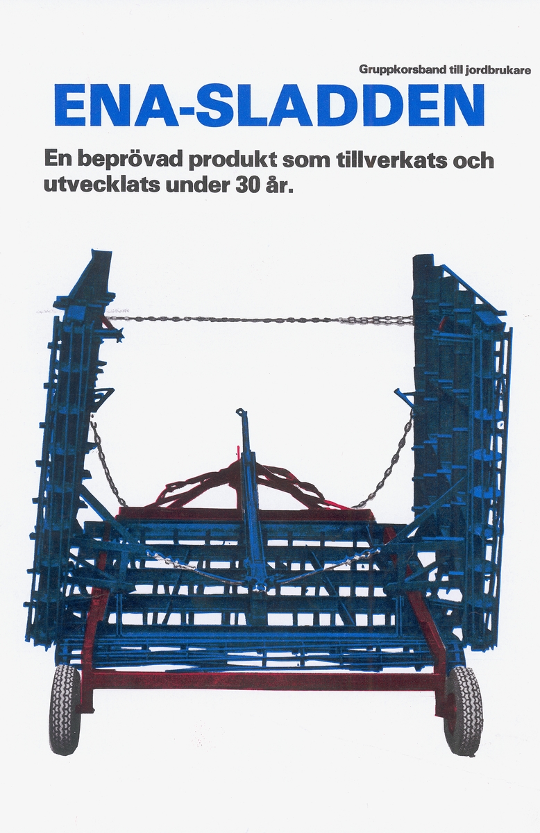 Hydraulisk version av Enasladden, tillverkad av Vånsjöbro Svets- & smidesverkstad. Ur produktbroschyr på Kungliga Skogs- och Lantbruksakademiens bibliotek och arkiv