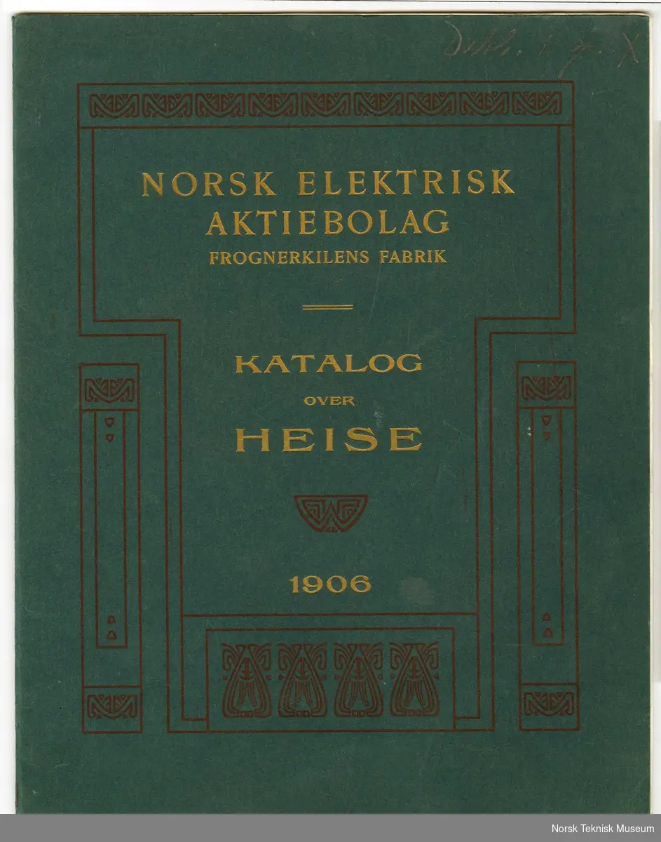 Forside til NEBB-brosjyre, Frognerkilens Fabrik "Katalog over heise 1906"