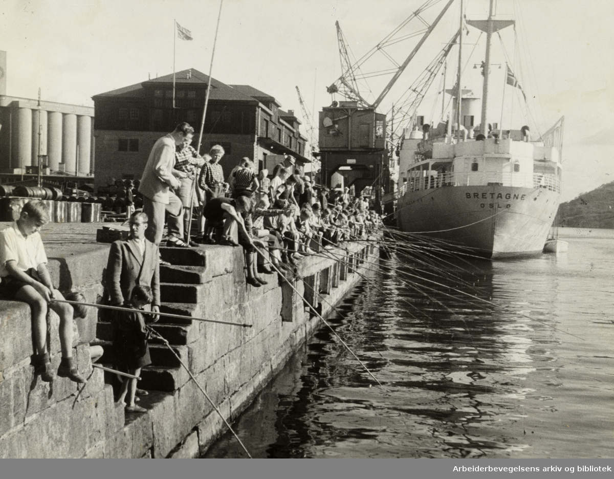 Havna. Bryggefiskere. August 1946