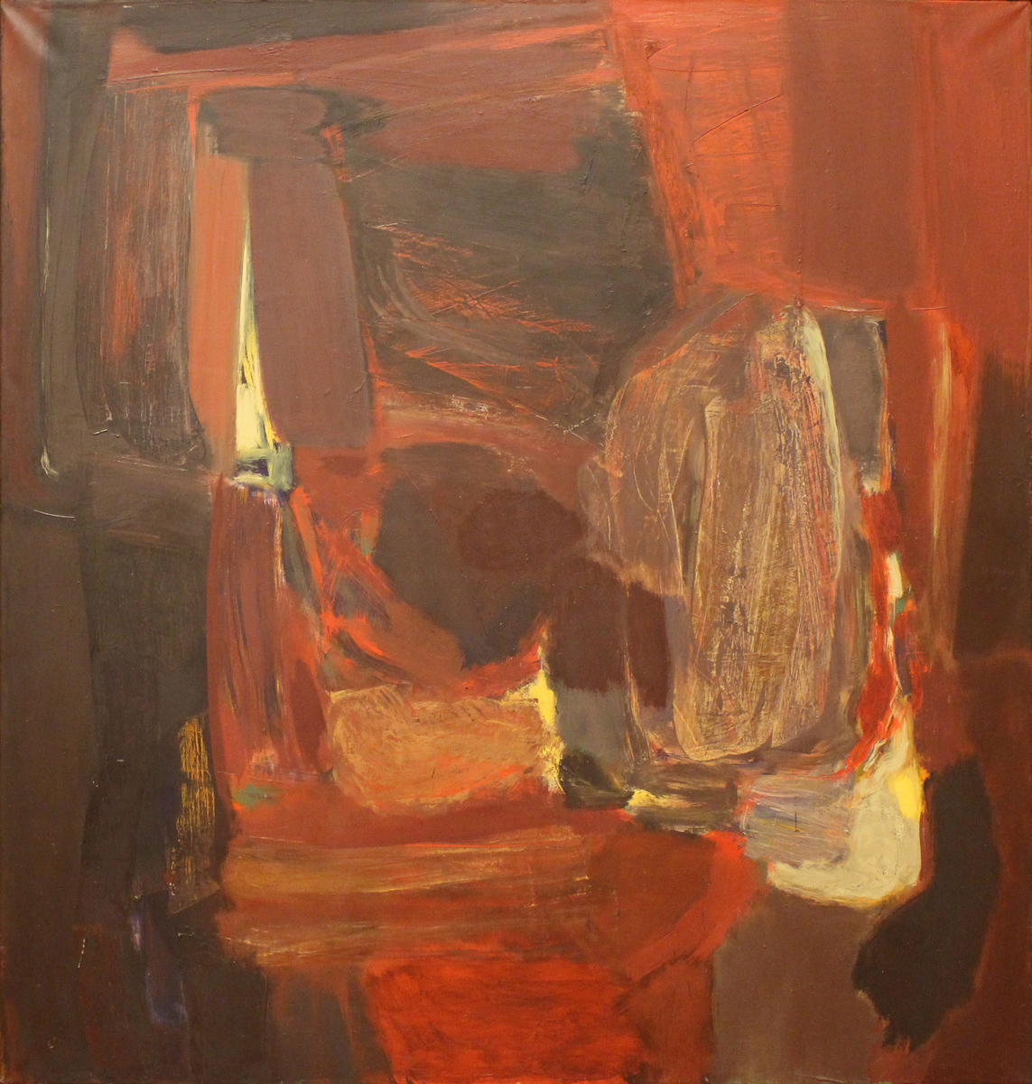 Abstrakt maleri i røde og brune toner