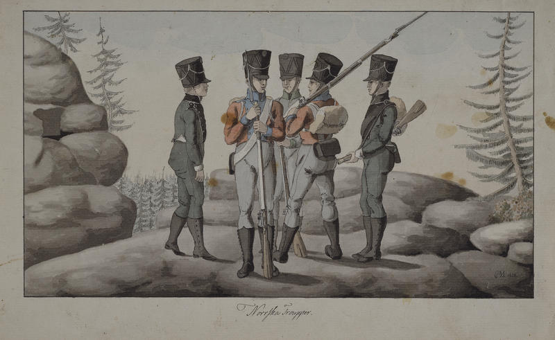 Norske tropper stasjonert i området under Napoleonskrigen, illustrasjon
