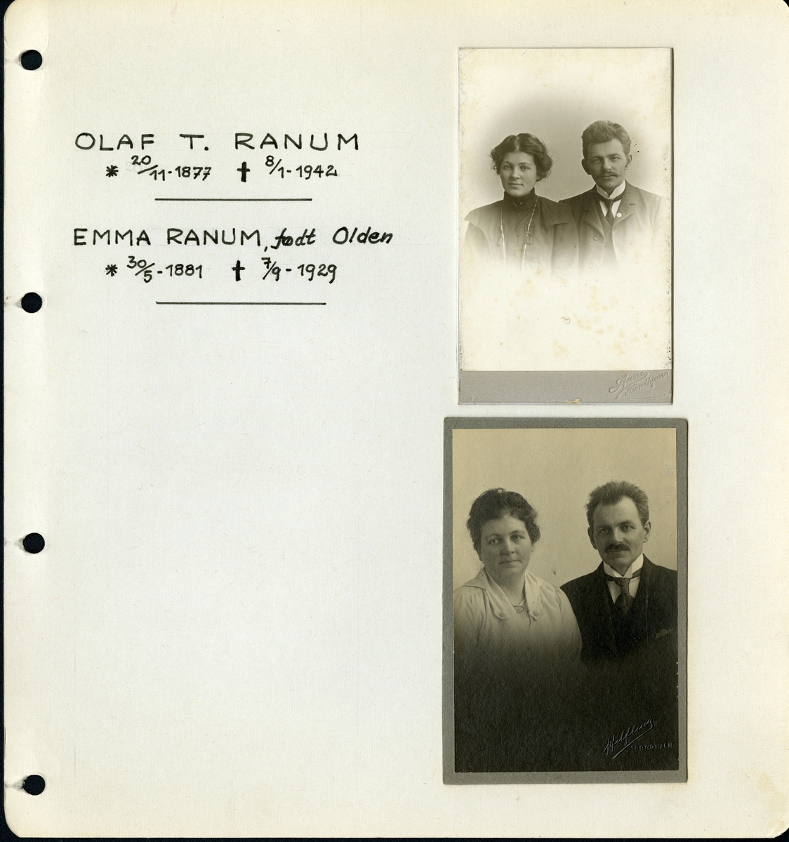 Fra familiealbum. Bilde av Olaf T. Ranum senior og kone Emma Ranum, født Olden.