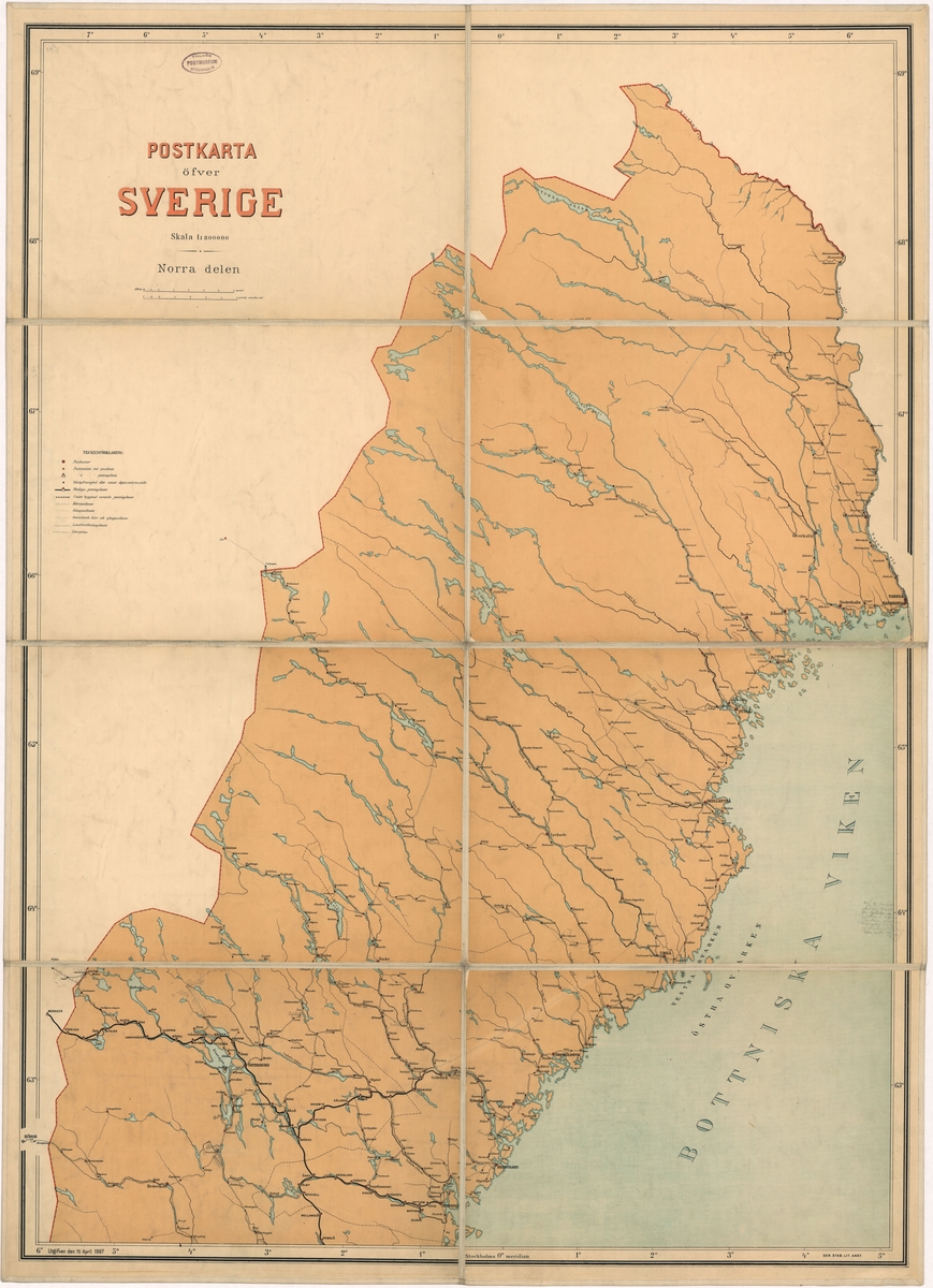 Postkarta över Sverige på papper på väv.