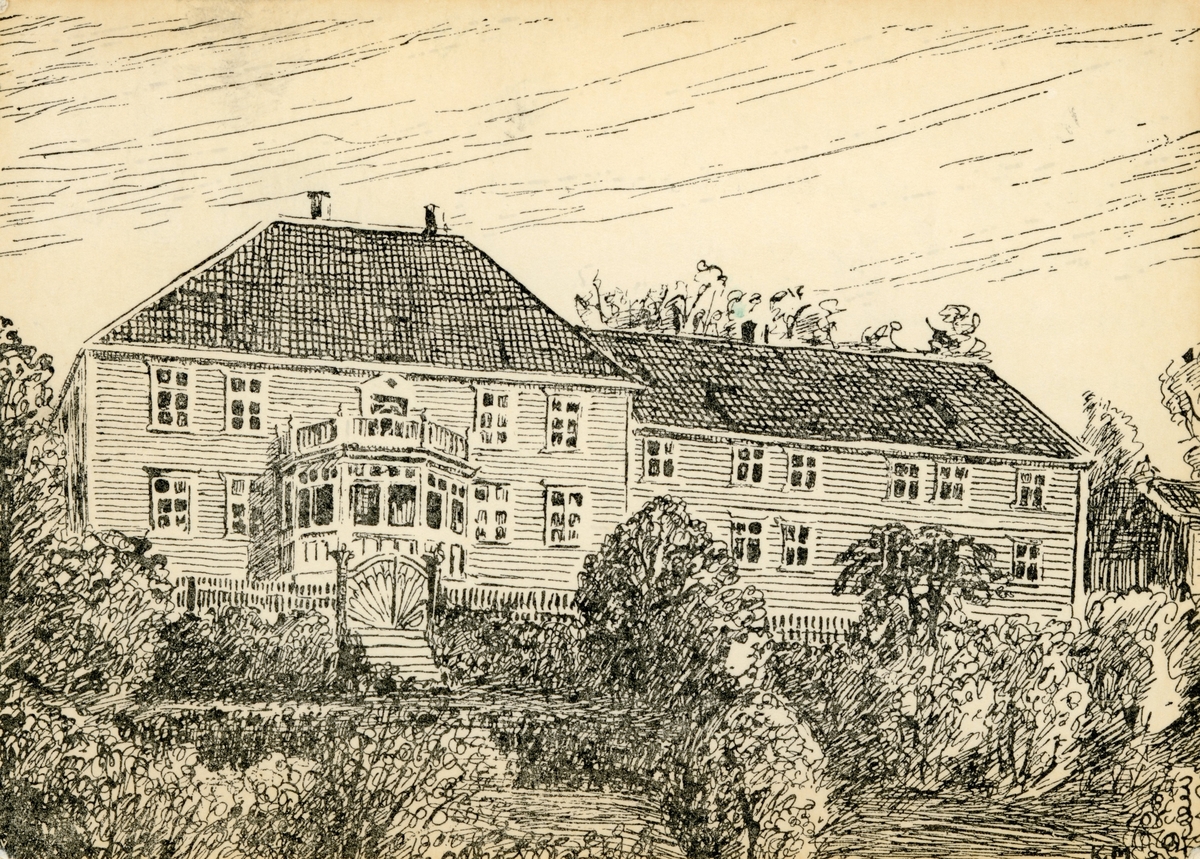 Prospekt-tegning av Rønnebergfamiliens sommersted på Fredsberg ved Nørvasundet, Ålesund.