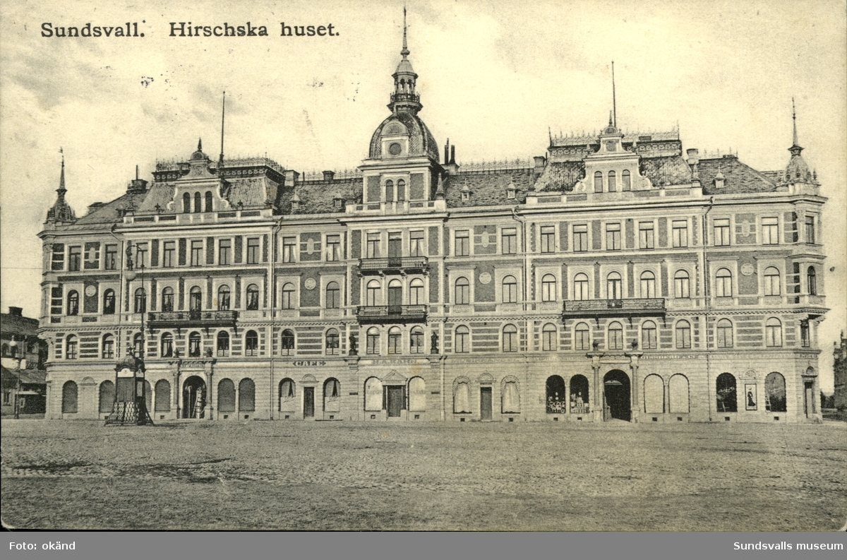Vykort med motiv över Hirschskahuset i Sundsvall.
