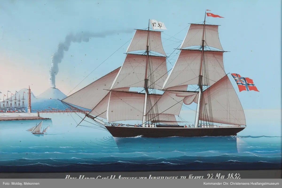 Briggen HABOR utenfor Napoli i Italia 27. mai 1857. I flagg fokk- masten I no 57.