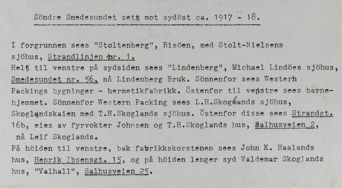 Søndre Smedasundet sett mot sydøst, ca. 1917-18.