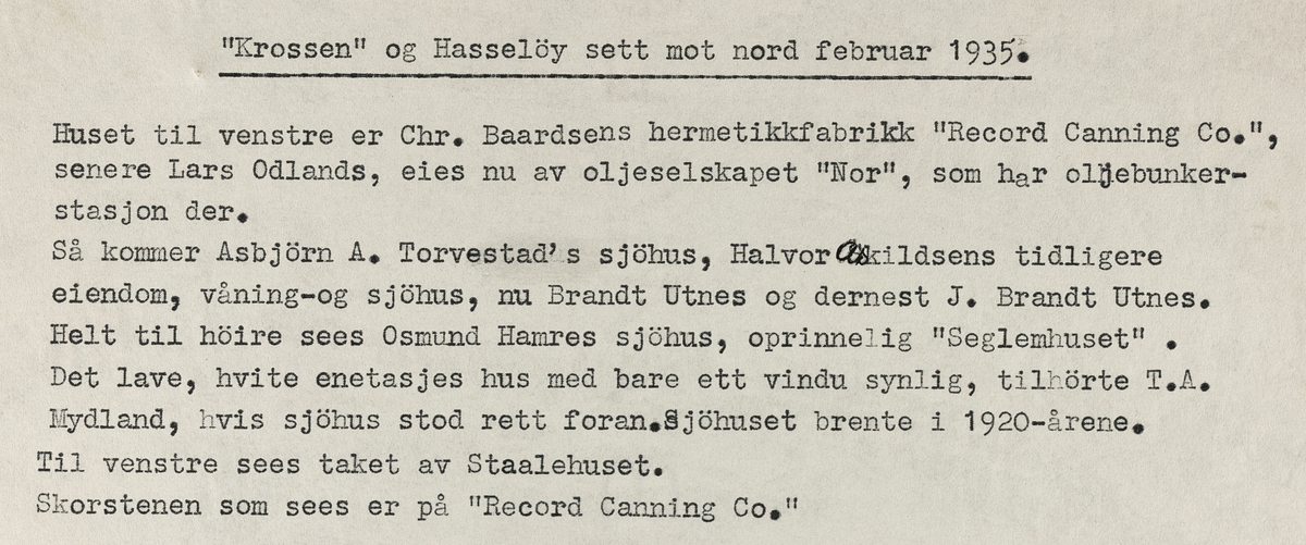 "Krossen" og Hasseløy sett mot nord, februar 1935.