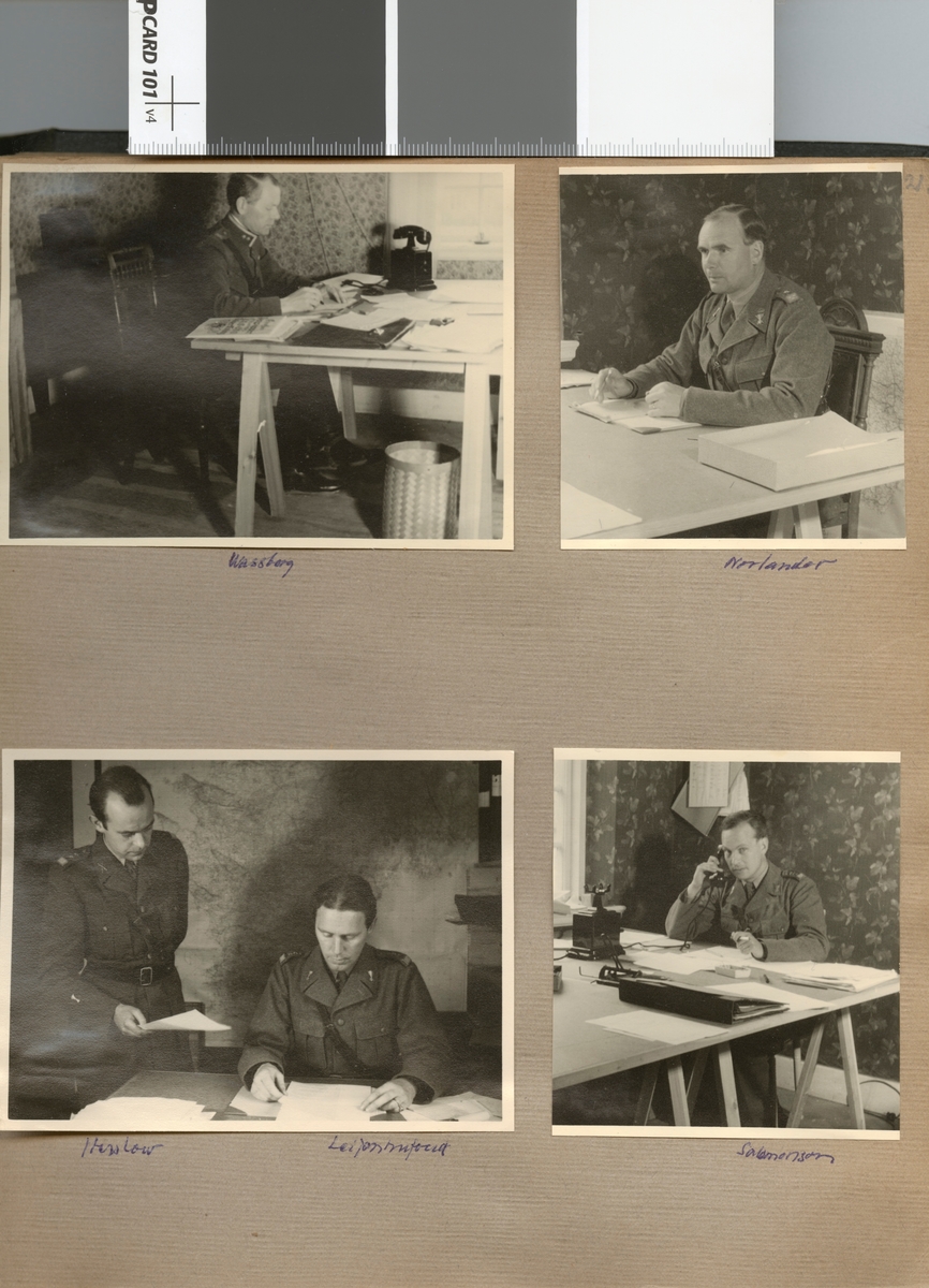 Text i fotoalbum: "Beredskapstjänst april-okt 1940 vid Fältpost. Herslow, Lejonhufvud".