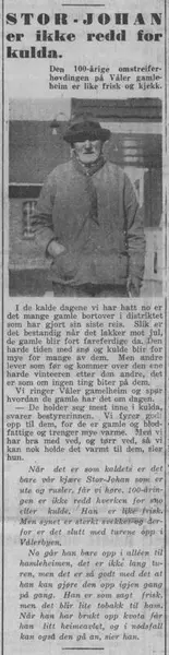 ”Big-Johan is not afraid of the cold.” Glåmdalen 10 December 1943.