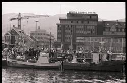 Båter ved kai i Harstad sentrum.