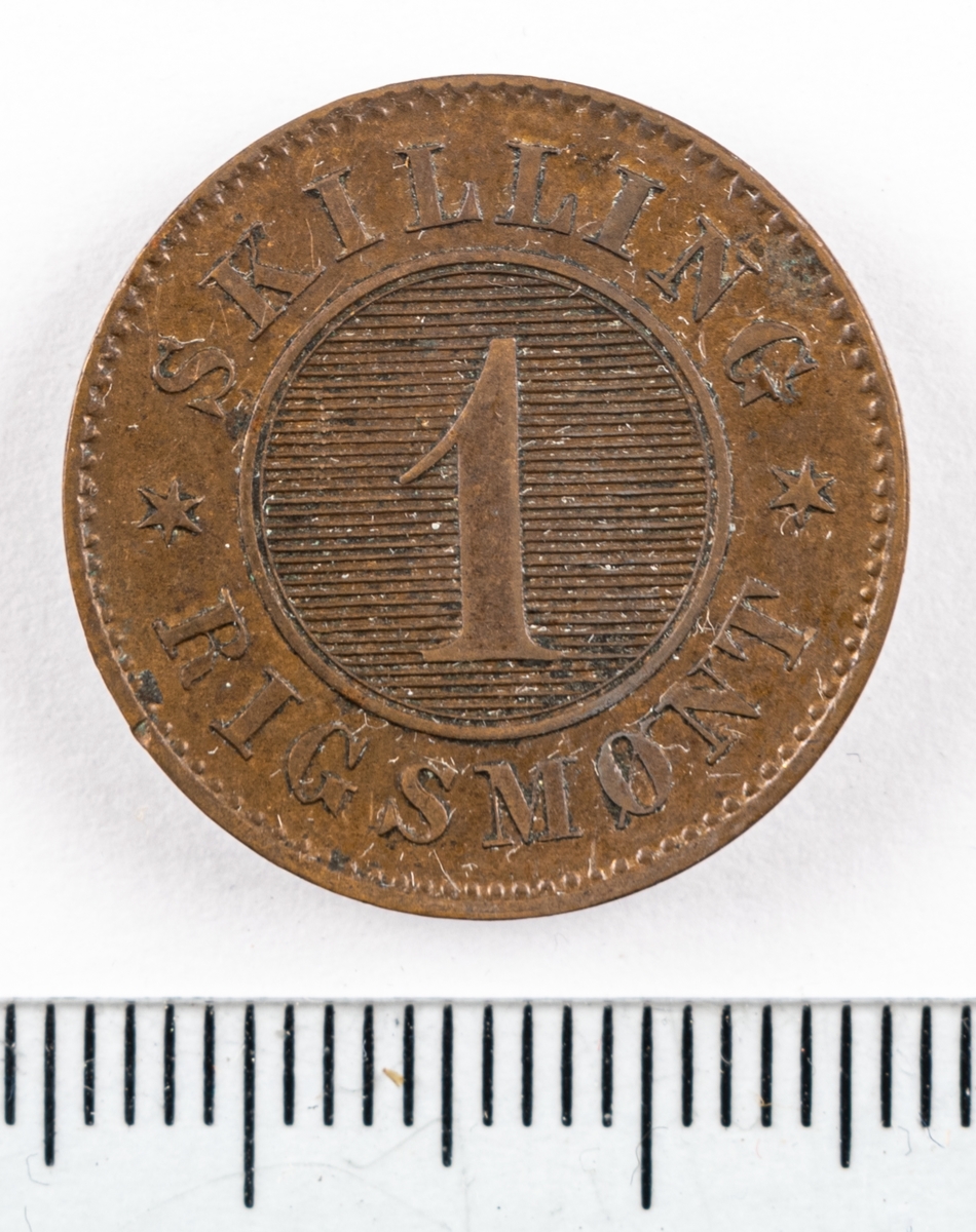 Mynt, Danmark, 1867, 1 Skilling.