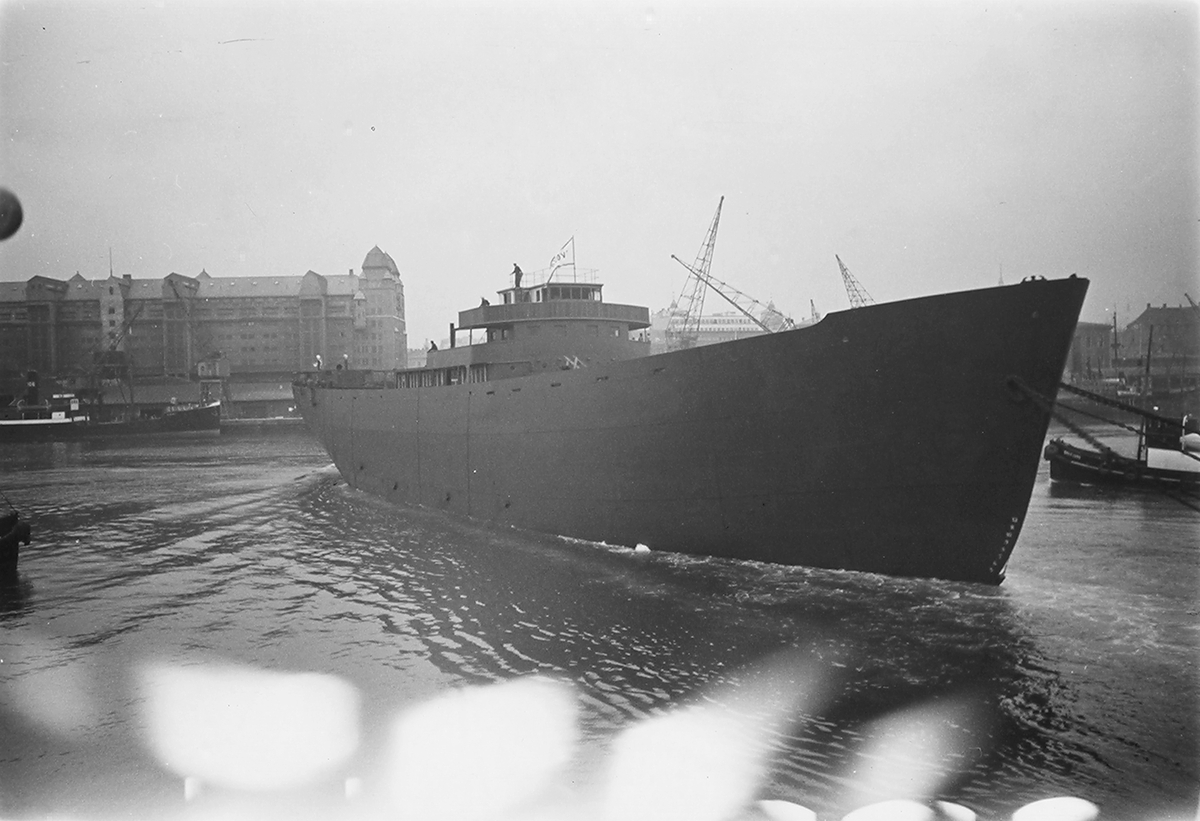 Sjøsetting av skipet Svolder ved Nylands Verksted, Oslo. Fotografert 1940.