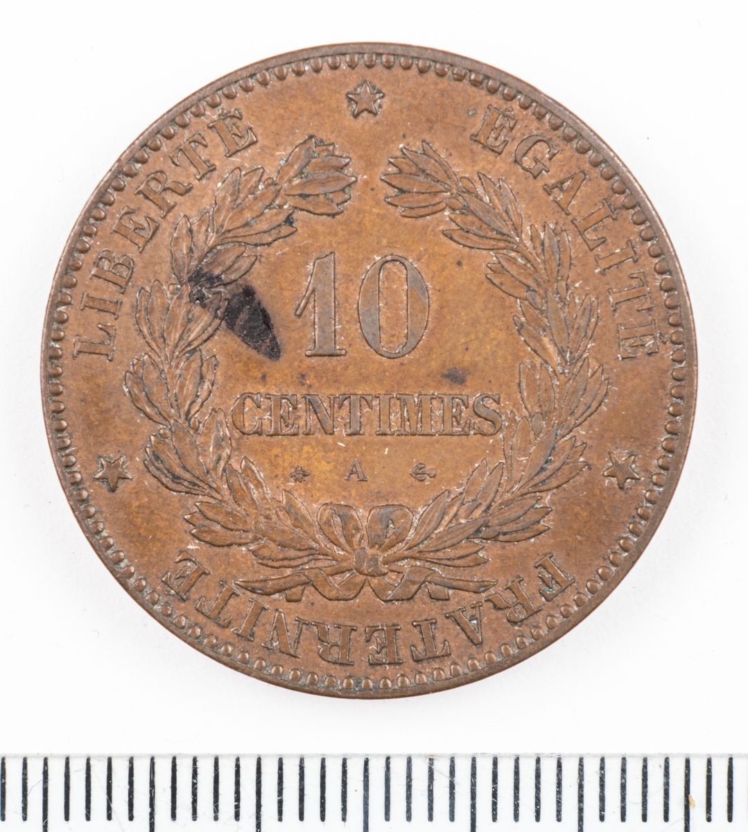 Mynt Frankrike 1872 10 Centimes.