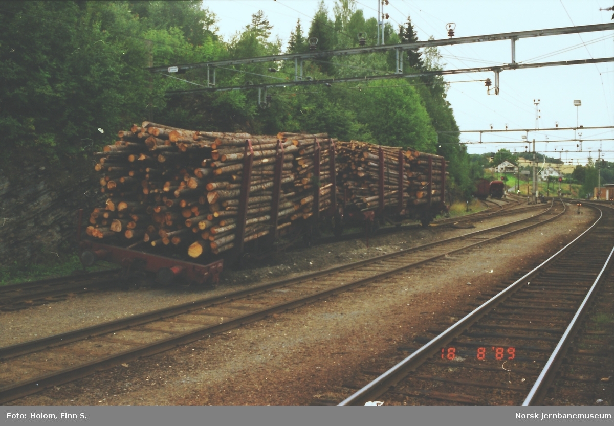 En fullastet godsvogn (tømmervogn) litra Lps sporet av i en sporveksel på Roa stasjon