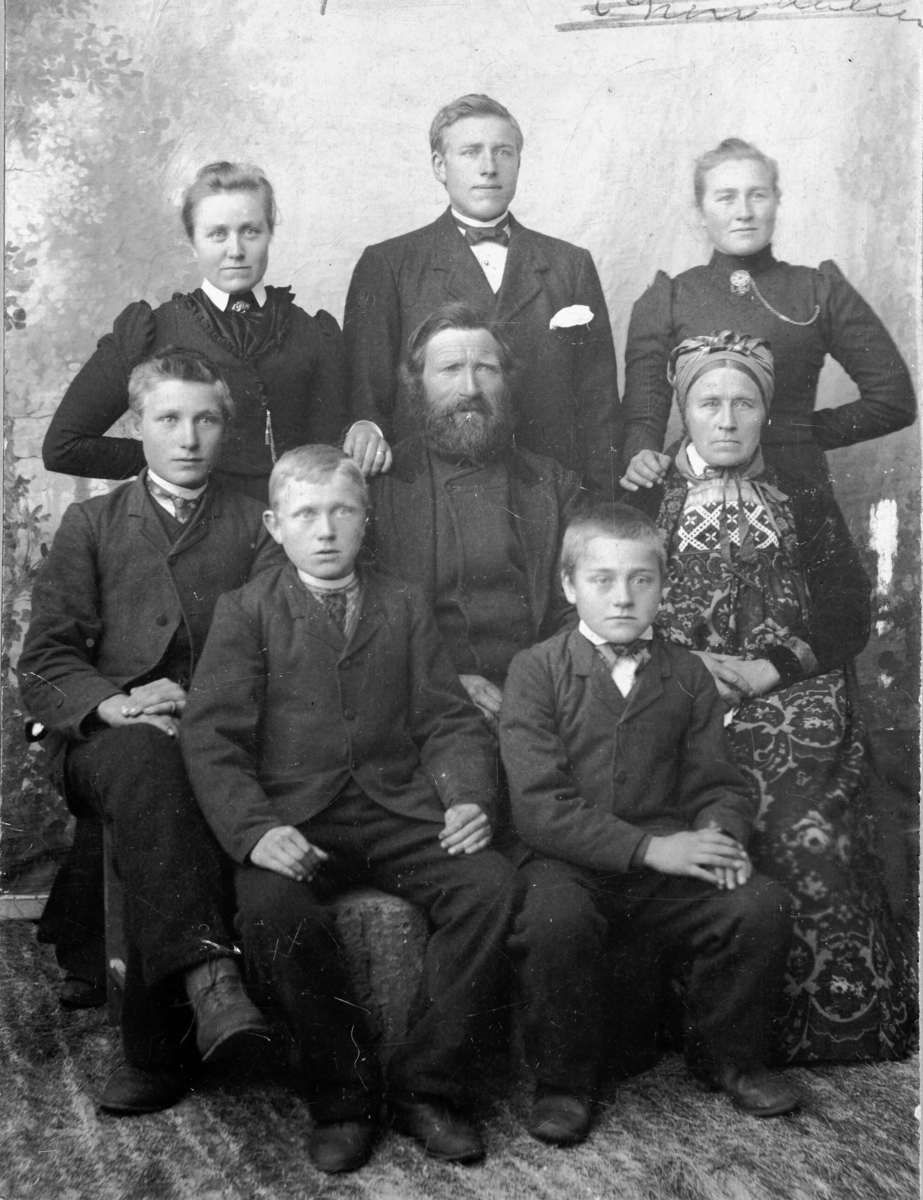 Familiebilde frå nørdre Eikre ca.1900 Fremst sit frå v.Nils Eikre og ...