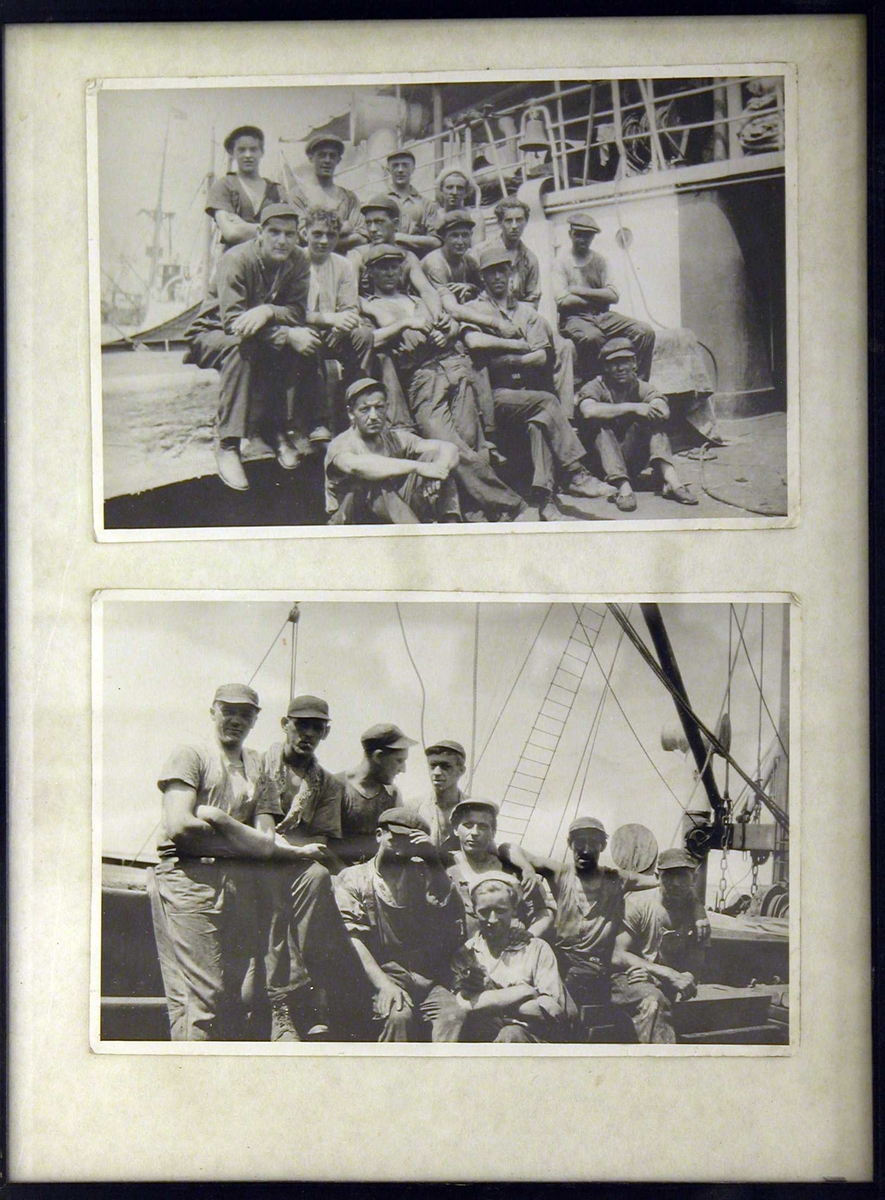 To fotografier av besetningen på D/S "Cederic" (Det selmerske rederi) på skipsdekket.