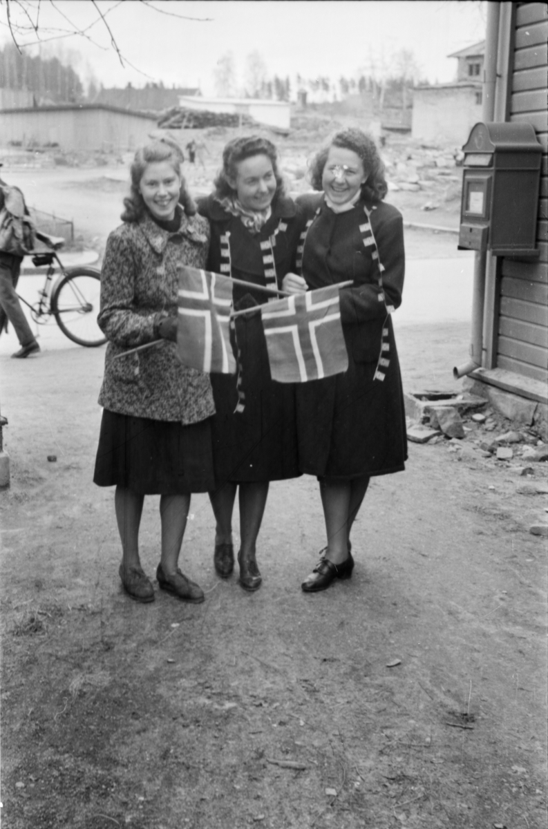 17. mai 1945, mennesker med flagg.