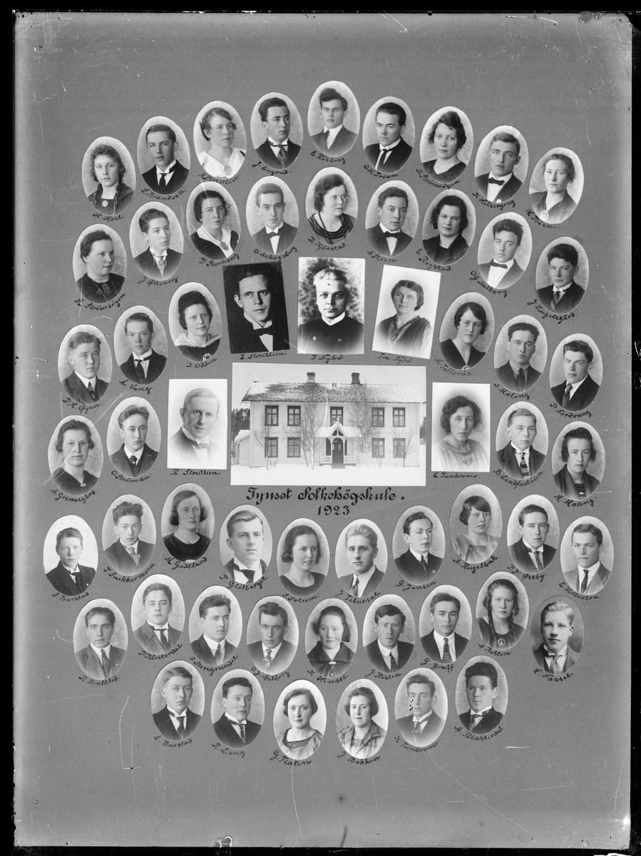Skolebilde fra Tynset Folkehøgskule, 1923. Portretter