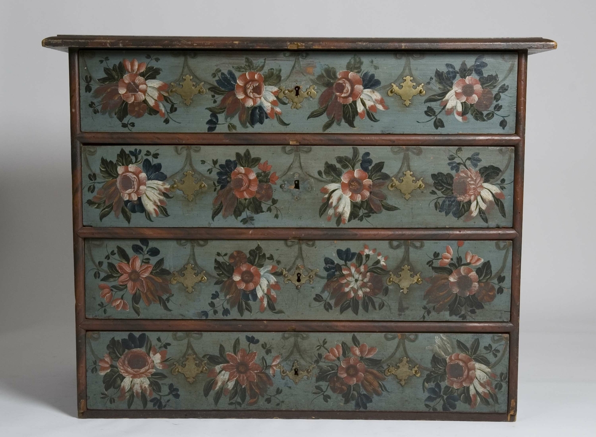 Malt av Peder Aadnes (1739-1792) fra Søndre Land, bygdemaler med noe profesjonell utdanning. Hans stil var rokokko, og som en av 1700-tallets ledende norske malere påvirket han mange bygdemalere på Østlandet.