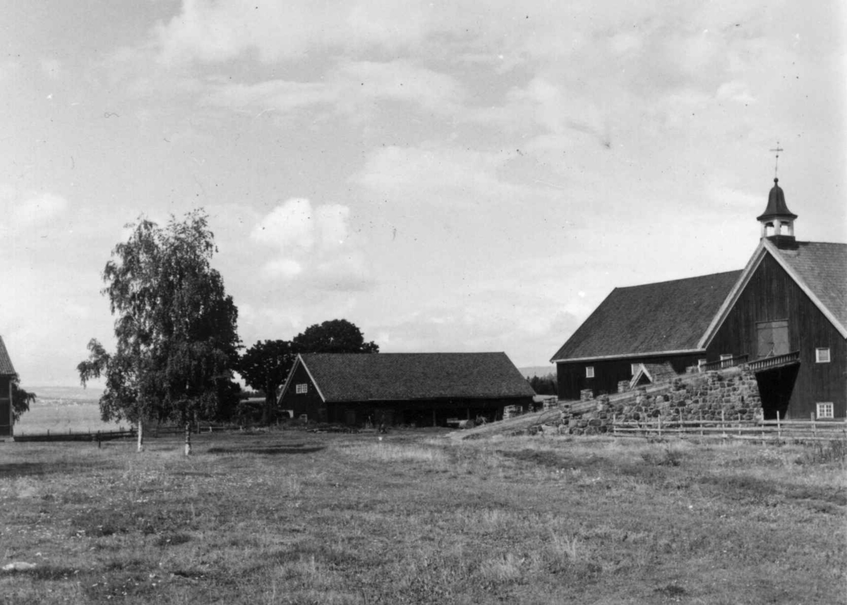 Ringnes, Stange, Hedmark. Hovedhuset, tunet og drengestuen.
Fra dr. Eivind S. Engelstads storgårdsundersøkelser 1956