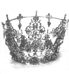 Brudekrone, svensk? Sølv, delvis forgylt. Diam.: 19 cm. øver