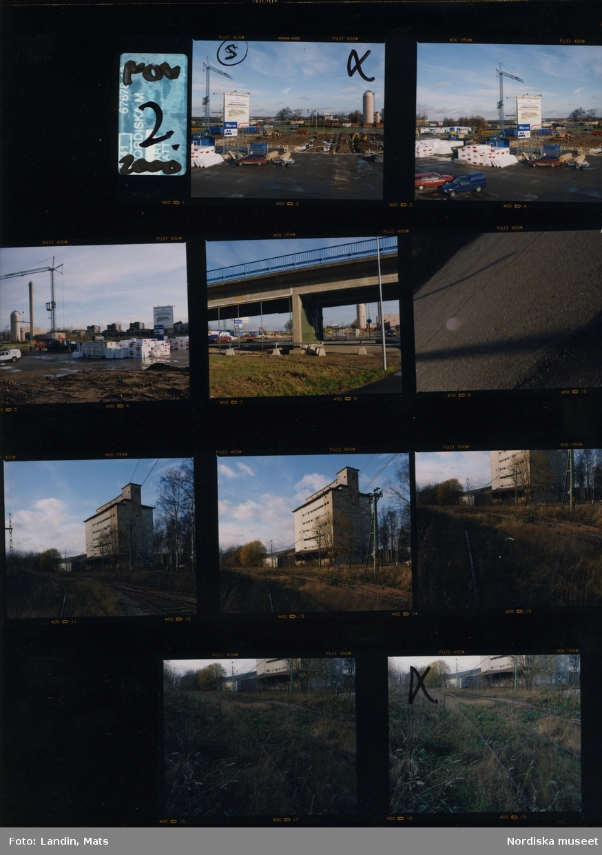Hallsberg,  industrispår, industri, år 1999-2000. Järnväg, Lagerhus silo ritad av Gunnar Asplund.