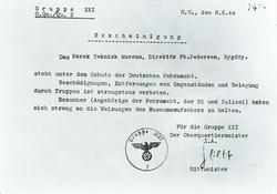 Bescheinigung til Norsk Teknisk Museum fra der Deutschen Weh