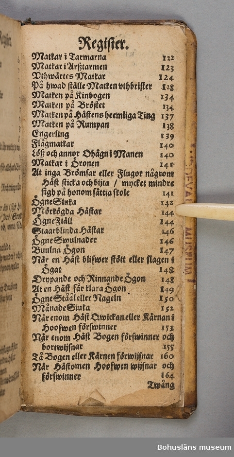 Originalupplaga tryckt i Stockholm 1647 hos Heinrich Keyser.
12:o., duodecimoformat,  (8), 258, (8) sidor. Nött helskinnsband. Oläslig namnteckning på pärmsidans insida tillsammans med täta anteckningar och årtalen 1659. Inlagan hårt skuren. Originalupplagans utvikbara plascher saknas.

Sammanbunden med Mårten Behms ( även Martin Böhme) (1559-1636) bok "Een ny och ganska nyttigh Läkiarebook om Häste Läkedomar" som är den andra på svenska tryckta boken om hästvård- och skötsel, utgiven 1648 i Stockholm hos samma tryckare. Behms bok ligger först i inbindningen.